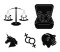 Rings, balance, feminism, unicorn.Gayset collection icons in black style vector symbol stock illustration web.