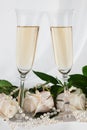 Rings, rose and two champagne glass Royalty Free Stock Photo