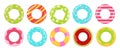 Rings toys in water vector illustration collection. Cartoon inflatable life saving floating lifebuoy for summer beach or