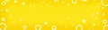 Rings of white on bright yellow background in border design element, modern thin and thick circle lines in random pattern