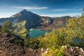 Rinjani active volcano mountain view from Sembalun crater campsite in a morning sunrise, Lombok island in Indonesia Royalty Free Stock Photo