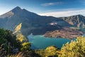 Rinjani active volcano mountain view from Sembalun crater in a morning sunrise, Lombok island in Indonesia Royalty Free Stock Photo