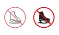 Rink Area Recreation Warning Sign Set. Figure Skating Not Allowed, Skate Prohibit Line and Silhouette Icons. Ice Skating Royalty Free Stock Photo