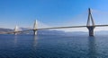 The Rio Antirrio Bridge or Charilaos Trikoupis Bridge, photo taken from the boat during summer holidays 2018 Royalty Free Stock Photo