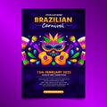 Brazilian carnival Flyer with colorful Drum, guitar, mask and more elements