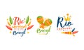 Rio Brazil Carnival Original Logo Templates Set, Colorful Festival Emblems with Traditional Dance Carnival Show Symbols