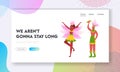 Rio Carnival Artists on Traditional Folk Festival Website Landing Page. Brazilian Tambourine Player and Girl Dancer