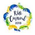 RIO Carnival. lettering design with feather frame.