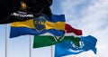 Conmebol Libertadores, Boca Juniors, and Fluminense flags waving on a clear day