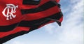 Close-up view of the Flamengo flag waving in the wind