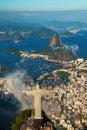 Rio de Janeiro, Brazil: Aerial view of Rio de Janeiro with Christ Redeemer and Corcovado Mountain Royalty Free Stock Photo