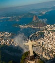 Rio de Janeiro, Brazil: Aerial view of Rio de Janeiro with Christ Redeemer and Corcovado Mountain Royalty Free Stock Photo