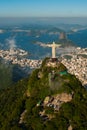 Rio de Janeiro, Brazil: Aerial view of Rio de Janeiro with Christ Redeemer and Corcovado Mountain Royalty Free Stock Photo