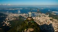 Rio de Janeiro, Brazil: Aerial view of Rio de Janeiro with Christ Redeemer and Corcovado Mountain Royalty Free Stock Photo