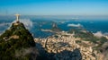 Rio de Janeiro, Brazil: Aerial view of Rio de Janeiro with Christ Redeemer and Corcovado Mountain Royalty Free Stock Photo