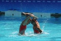 Laura Auge and Margaux Chretien of France compete during the synchronized swimming duet preliminary round at the 2016 Olympics
