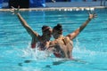 Laura Auge and Margaux Chretien of France compete during the synchronized swimming duet preliminary round at the 2016 Olympics