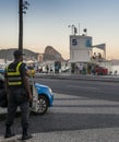 Local Brazilian policemen watch over locals and tourists in Copacabana, Rio de Janeiro, Brazil