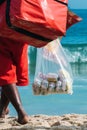 Globo biscuit salesman at Leblon Beach in Rio de Janeiro, Brazil Royalty Free Stock Photo