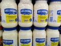 RIO DE JANEIRO, BRAZIL - DECEMBER 27, 2019: Hellmann`s mainese pot on the supermarket shelf. It is a brand of diverse food