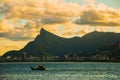 Rio De Janeiro, Brazil: The famous Rio de Janeiro landmark - Christ the Redeemer statue on Corcovado mountain. Beautiful landscape Royalty Free Stock Photo