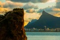 RIO DE JANEIRO, BRAZIL: The famous Rio de Janeiro landmark - Christ the Redeemer statue on Corcovado mountain. Beautiful landscape Royalty Free Stock Photo