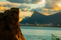 RIO DE JANEIRO, BRAZIL: The famous Rio de Janeiro landmark - Christ the Redeemer statue on Corcovado mountain. Beautiful landscape Royalty Free Stock Photo