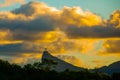 RIO DE JANEIRO, BRAZIL: The famous Rio de Janeiro landmark - Christ the Redeemer statue on Corcovado mountain. Beautiful landscape Royalty Free Stock Photo