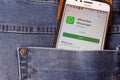 Rio de Janeiro, Brazil - February 14, 2020: Logo WhatsApp on the smartphone screen Moto G5s Plus, in the pocket of jeans Royalty Free Stock Photo