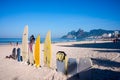 Surfboards on the Ipanema beach, Rio de Janeiro, Brazil