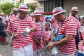 RIO DE JANEIRO, BRAZIL - Mar 03, 2014: Group of musicians in the city centre of Rio during Carnaval celebration Royalty Free Stock Photo