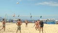 RIO DE JANEIRO, BRAZIL- 26, MAY, 2016: shot of a point being played in a volleyball game on copacabana beach in rio