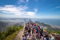 Tourists at Christ the Redeemer Statue with an aerial view of Guanabara Bay and Sugar Loaf Mountain - Rio de Janeiro, Brazil Royalty Free Stock Photo