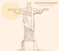 Rio de Janeiro - Brazil October 13, 1931Christ the redeemer - Cristo Redentor- Jesus Statue in Rio de janeiro brazil. Hand drawing