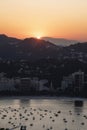 Rio de Janeiro, Brazil, sunset, Botafogo, harbour, yachts, sailboats, aerial view, panoramic