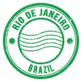 RIO DE JANEIRO - BRAZIL, words written on green postal stamp