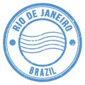 RIO DE JANEIRO - BRAZIL, words written on light blue postal stamp