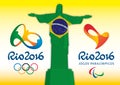 RIO DE JANEIRO - BRAZIL - YEAR 2016 - Olympic games and paralympics games 2016, christ redeemer symbol and logos