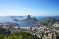 Rio de Janeiro cityscape and Guanabara Bay with flock of birds in the sky, Rio de Janeiro, Brazil