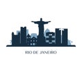 Rio de Janeiro skyline, monochrome silhouette. Royalty Free Stock Photo