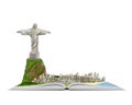Rio de Janeiro and statue of Christ the Redeemer on an open book hand drawn illustration