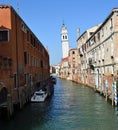 Rio Dei Greci and the tilting campanille of the church of San Giorgio dei Greci Royalty Free Stock Photo