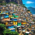 Rio Favela city urban town poor house building color Adventure travel draw paint art Graphic Art Royalty Free Stock Photo