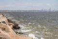 Rio grande port and waves in breakwater at Cassino beach