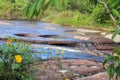 Rio las gachas with its peculiarity of passing over this great rock and drilling huge holes through the years Royalty Free Stock Photo