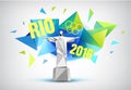 Rio 2016 poster, bannr with statue and faceted background.