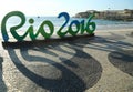 Rio 2016 sign at Copacabana Beach in Rio de Janeiro