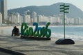 Rio 2016 sign at Copacabana Beach in Rio de Janeiro