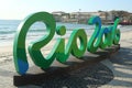 Rio 2016 sign at Copacabana Beach in Rio de Janeiro