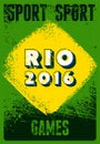 Rio 2016 sport games typographic vintage grunge style poster. Retro vector illustration. Royalty Free Stock Photo